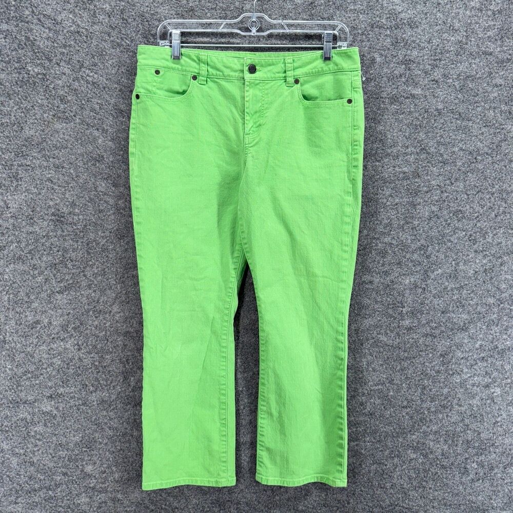 Signature Jeans Women 8 Green Crop Flare Mid Rise Denim Light Wash Pockets